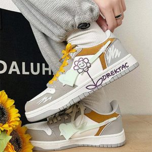 vibrant yellow & grey floral sneakers   streetwise chic 5097