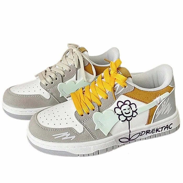vibrant yellow & grey floral sneakers   streetwise chic 6843