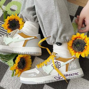 vibrant yellow & grey floral sneakers   streetwise chic 8615