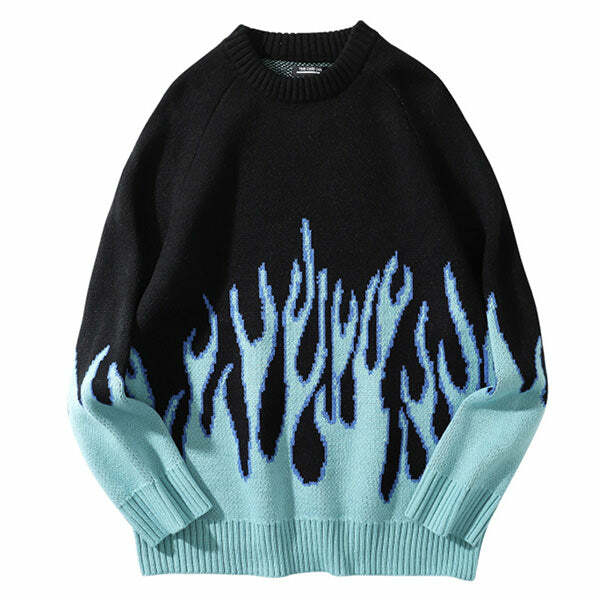 vintage blue flame sweater   iconic & youthful urban style 2650