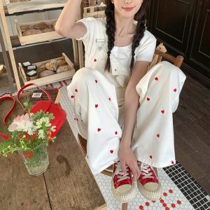 vintage red hearts jumpsuit youthful & chic design 7008