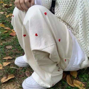 vintage red hearts pants   chic & youthful streetwear icon 8277