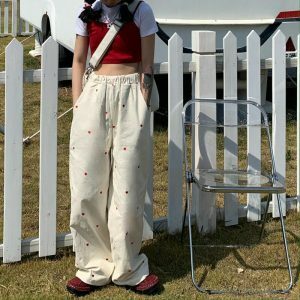 vintage red hearts pants   chic & youthful streetwear icon 8621