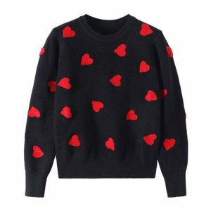 vintage red hearts sweater   chic & youthful love design 1644