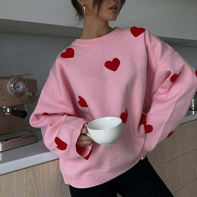 vintage red hearts sweater   chic & youthful love design 6486
