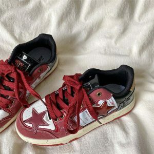 wine red star sneakers   chic & youthful street kicks 4259