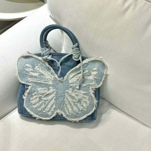 y2k aesthetic butterfly denim handbag   iconic & trendy 6508