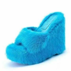 y2k aesthetic chic fur sandals   retro & vibrant streetwear 1107