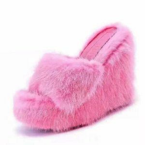 y2k aesthetic chic fur sandals   retro & vibrant streetwear 5211