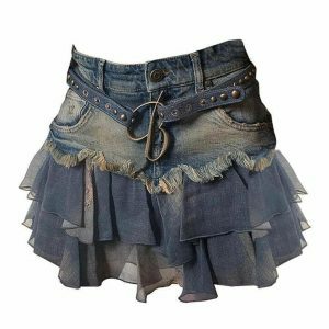 y2k aesthetic denim skirt with chic ruffles 2194