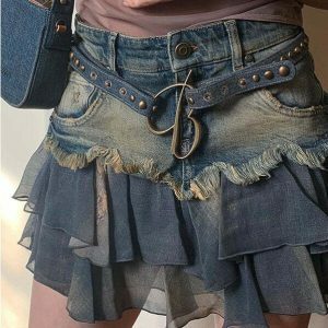 y2k aesthetic denim skirt with chic ruffles 6318