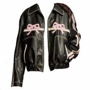 y2k bow motorcycle jacket   iconic retro style & edgy appeal 5489