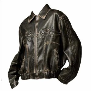 y2k bow motorcycle jacket   iconic retro style & edgy appeal 6204