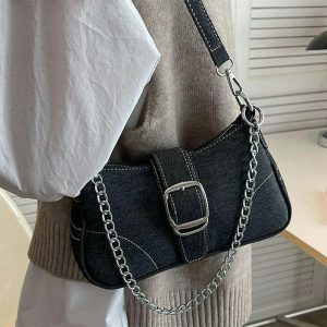 y2k chic denim baguette bag   retro & trendy accessory 2371