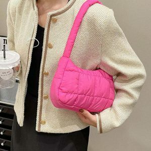 y2k chic puffer baguette bag   sleek & trendy accessory 4002