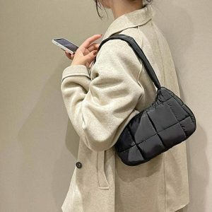 y2k chic puffer baguette bag   sleek & trendy accessory 4799