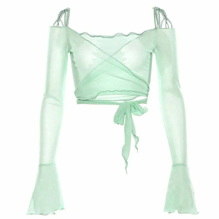 y2k flare sleeves mesh top iconic & youthful style 1163
