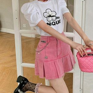 y2k pink denim skirt chic & youthful retro streetwear 2086