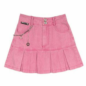 y2k pink denim skirt chic & youthful retro streetwear 5018