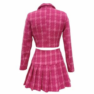 y2k pink tweed co ord jacket & skirt chic & youthful ensemble 3713