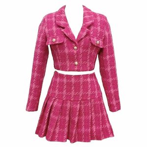 y2k pink tweed co ord jacket & skirt chic & youthful ensemble 6810