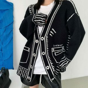 youthful 2d cartoon outline cardigan knit with charm 1067