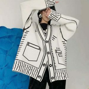 youthful 2d cartoon outline cardigan knit with charm 3338