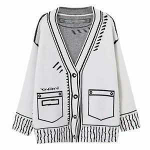 youthful 2d cartoon outline cardigan knit with charm 5415