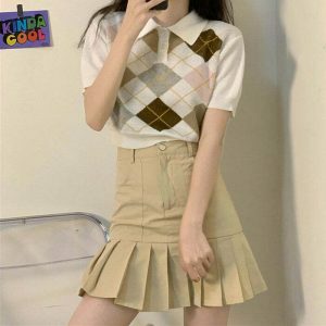 youthful argyle collar top custom crafted design 3908