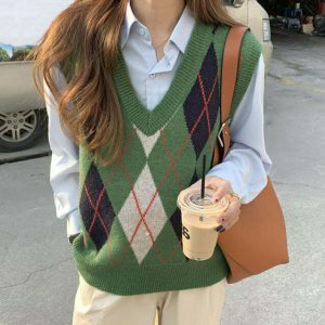 youthful argyle vest high school crush aesthetic 3651