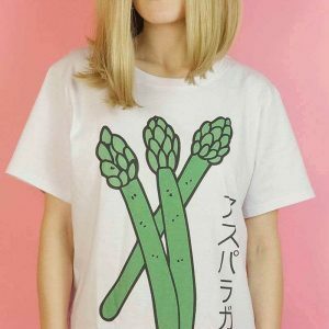 youthful asparagus print t shirt   fresh & quirky style 6595