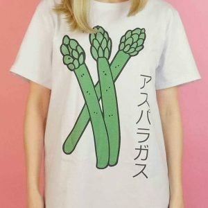 youthful asparagus print t shirt   fresh & quirky style 7634