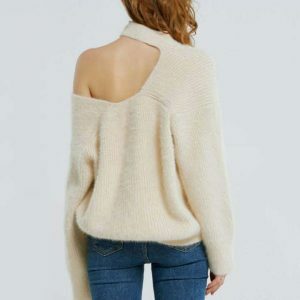 youthful asymmetric choker neck sweater edgy design 1615