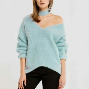 youthful asymmetric choker neck sweater edgy design 5455