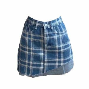 youthful asymmetrical plaid skirt blue & bold streetwear 2931