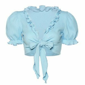 youthful baby blue crop top knot tie design 4854