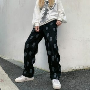 youthful balaclava print pants wide leg & trendy style 7403