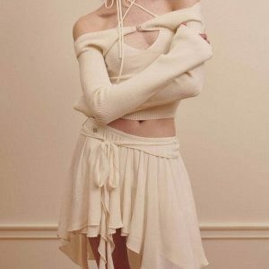 youthful balletcore asymmetrical skirt   chic mid length 3331