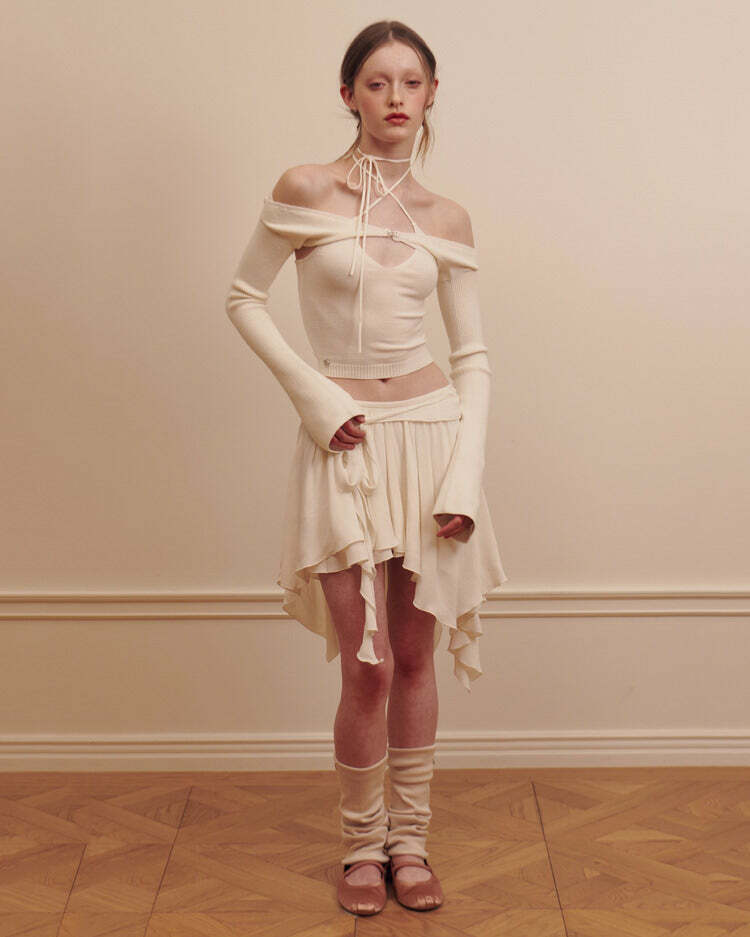 youthful balletcore asymmetrical skirt   chic mid length 6305