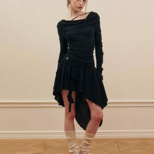 youthful balletcore asymmetrical skirt   chic mid length 6963