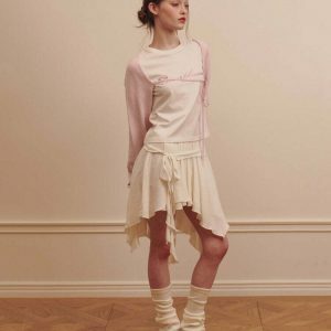 youthful balletcore asymmetrical skirt   chic mid length 7702