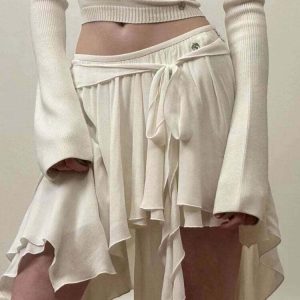 youthful balletcore asymmetrical skirt   chic mid length 7978