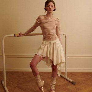 youthful balletcore asymmetrical skirt   chic mid length 8388