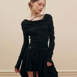 youthful balletcore asymmetrical skirt   chic mid length 8483