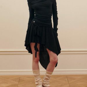 youthful balletcore asymmetrical skirt   chic mid length 8589
