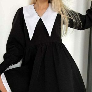 youthful black collar dress with doll like charm 1127