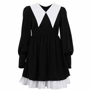 youthful black collar dress with doll like charm 1652