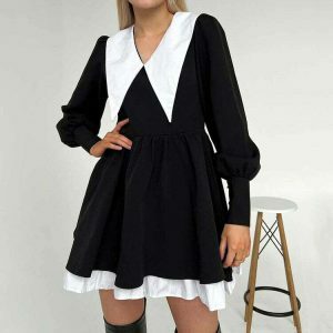 youthful black collar dress with doll like charm 6440