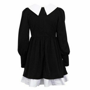 youthful black collar dress with doll like charm 6978