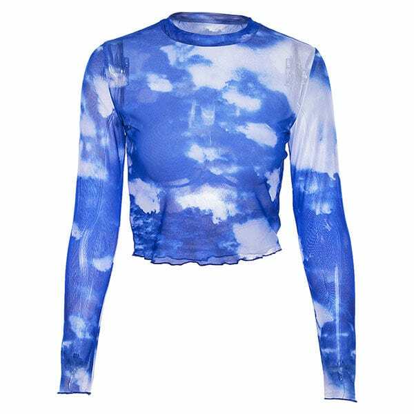 youthful blue sky mesh top   trendy & light streetwear 8345